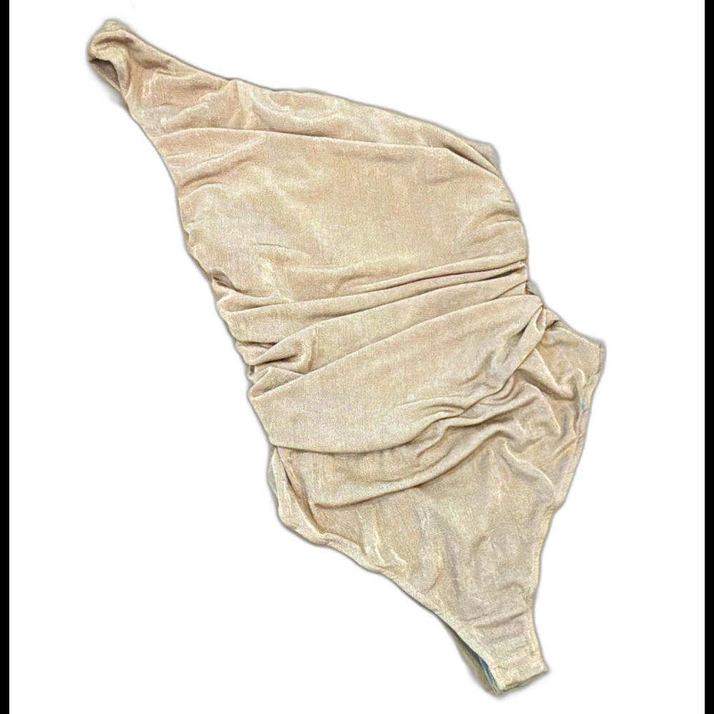 Free People Intimately Bodysuit One-Shoulder Mesh Ruched Beige Size S